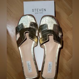 Gold Hunnie Croc-Embossed Slides